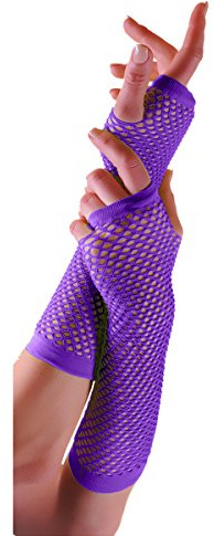 Crazy Chick New Long Fishnet Gloves Assorted Colours Fingerless Gloves, Party Fancy Dress Tutu, Neon Fishnet Gloves (Purple)