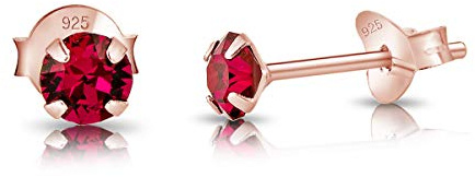 Pendientes de Botón Plata Ley 925 Chapados Oro Rosa 18K on Cristales Brillantes Rojo Rubí 4 mm - Pendientes Dorados para Mujer - Punto de Luz Hipoalergénicos