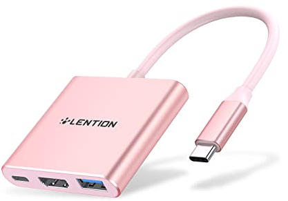 LENTION Hub USB C Adaptateur USB C vers HDMI 4K Hub USB C 3 en 1 avec Sortie HDMI, Port USB 3.0 et 100W PD Compatible 2025-2016 MacBook Air/Pro, iPhone 17/16/15 Plus Pro Max, iMac (C14 Or Rose)