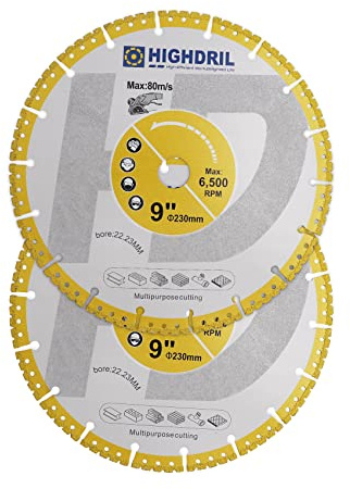 HIGHDRIL Disque tronçonner diamanté - 2pces 230mm/9 pouces Disque à tronçonner haute performance à usage général pour le fer à béton, la tôle, le fer cornière, l'acier inoxydable, le granit le marbre