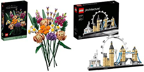 LEGO 10280 Flower Bouquet, Artificial Flowers, Set for Adults & 21034 Architecture Skyline Model Building Set, London Eye, Big Ben, Tower Bridge Model Collection, Office Home Décor