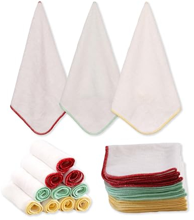 Lorandos 12er Set Bambus Babywaschlappen, 20X 20 cm Gesichtstuch, Wiederverwendbare Abschminktücher mit Starker Saugkraft, Waschbar, Nachhaltig, Ideal für Bad, Reinigung und Körperpflege