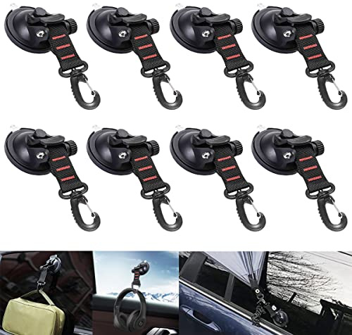 Saugnapf Camping Set mit Haken - 8 x Saugnäpfe Haken Saughaken Extra Stark bis 25 KG Auto Spanner Multifunktionaler Saugnapfhalterung mit Befestigung Festbinden für Wohnmobil Haushalt (Black 8pcs)