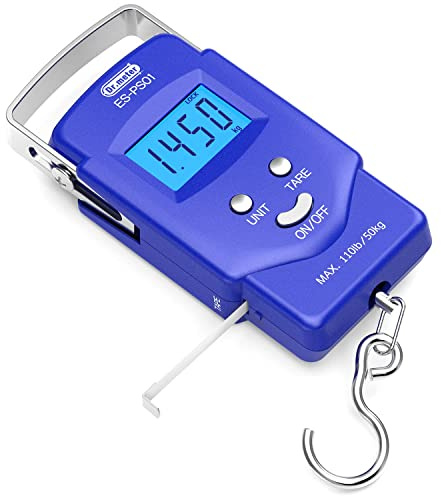 Dr.meter fiskvåg (PS01), 50 pund/110 pund/50 kg hängande våg, fiskevåg med upplyst LCD-skärm, integrerat måttband, bärbar bagagevåg digital med krokar, 2 AAA-batterier, fiskpresenter för män