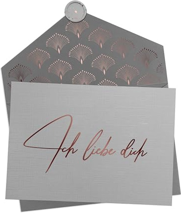 Joli Coon Ich liebe Dich Karte mit Kuvert und Wachssiegel | 350g strukturiertes Designerpapier, Roségoldveredelung, für persönliche Liebesbotschaften, Premium-Papeterie