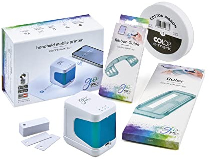 COLOP e-Mark Go Portable Digital Stamp Printer Set– Customizable, Rechargeable, Wireless & Easy-to-Use, Includes Ruler, Ribbon Guide, 15mm Cotton Ribbon (e-Mark go Set)