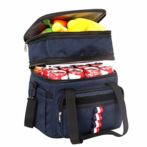 Outplea 20L Doppeldeck Kühltasche Faltbar, Auslaufsicher Isolierte Picknicktasche für Männer Frauen, Wasserdicht kühlboxen für Outdoor Camping Reisen Strand, Marineblau