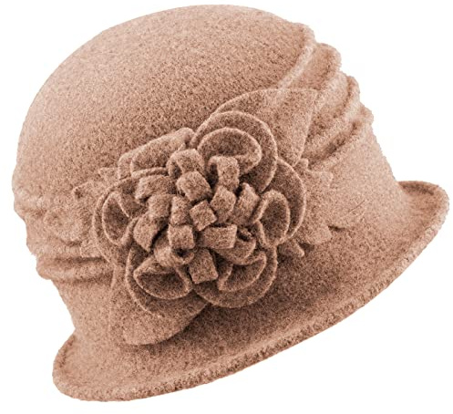 Gajaous Chapeau Cloche pour Femme - Chapeau Bucket - Béret Basque Français Vintage - Floral - Robe en Laine - Chapeau Classique des Années 1920, B Kaki, taille unique