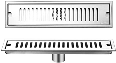 Tissting Desagüe de Ducha Canaleta, 40cm Drenaje de Suelo Rectangular Largo | Acero Inoxidable Trampa para El Cabello, Desagüe de Ducha Desmontable para Baño, Inodoro, Cocina, Balcón(Middle Drainage)
