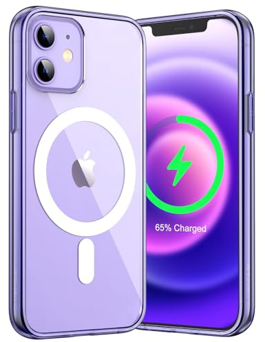 JETech Magnetische Hülle für iPhone 12/12 Pro, Dunkellila | Kompatibel mit MagSafe, Stoßfeste Handyhülle, Kratzfest, Transparente Rückseite