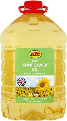KTC Sunflower Oil - Refined, 5L Cooking Oil, Sun Flower Oil Deep or Shallow Frying Oil For Nutritious Diet Vegan Gluten-Free Bulk Bottle (Sun Flower, 1 Pack)