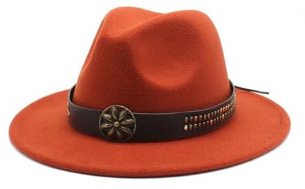 Fengyan Chapeaux Chapeau de coupe de style britannique, chapeau de jazz nouveau, chapeau tibétain à grande aile printemps et automne, chapeau en feutre de salon de tir de mariage ( Couleur : Brick Red
