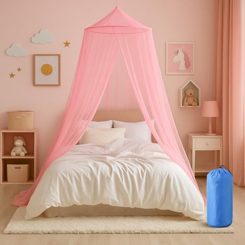 ZUFIO Moskitonetz Bett - Großes Mosquitonetz für Baby Einzelbett Doppelbett (Pink 01)