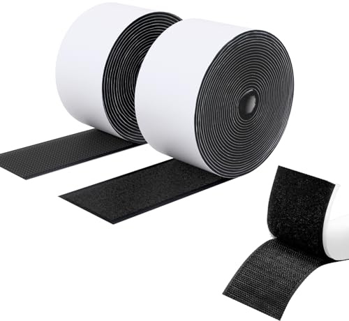 SUTOUG kardborreband med självhäftande, 50 mm x 3 m, slitstarkt krokband och band, extra starkt dubbelsidigt kardborreband, väggsjälvhäftande remsor för inomhus- och utomhusbruk, svart