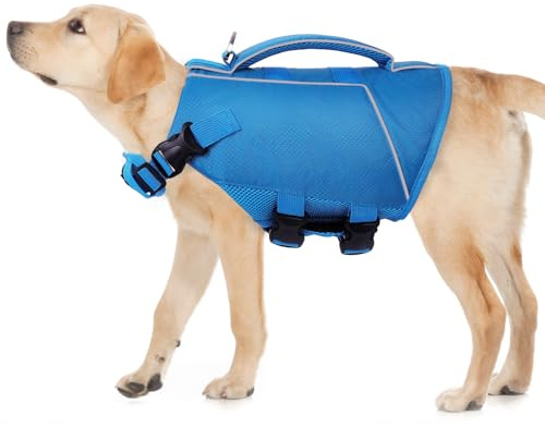 ASENKU flytväst hund 2XL hundflytväst räddningsvästar för stora hundar med handtag och reflekterande, lätt och säker, simväst för hundsport, simning, båtliv och paddling