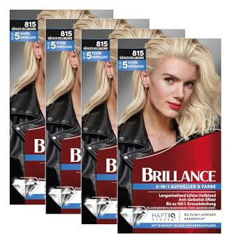 Brillance 2-in-1 Aufheller & Farbe 815 Kühles Hellblond (4x 160 ml), blonde Haarfarbe mit ultra-kühlen Reflexen, Coloration für bis zu 5 Stufen