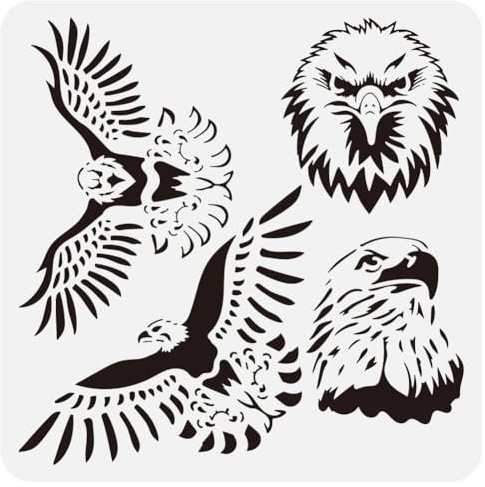 FINGERINSPIRE Adler Malschablone 30x30 cm Wiederverwendbar 2 Stile Adlerkopf Zeichenvorlage 2 Stile Fliegender Adler Hohlschablone Tiermotiv Schablone Zum Malen Auf Holz Wänden Stoffen Und Möbeln