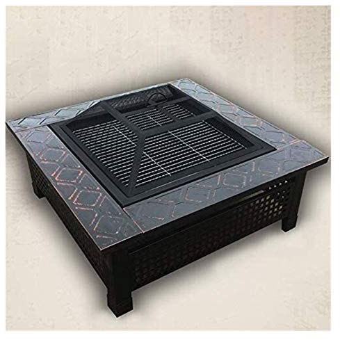 Bracieri da esterno Tavolo da braciere a legna, Camino quadrato multiuso, Cortile Patio Giardino Esterno Stufa a legna, Barbecue, Ghiacciaia, con telai per barbecue con copertura Cottura per barb