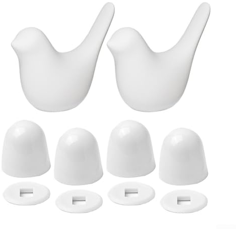 WC-Bolzen-Kappe, 2 Packungen Porzellan-Vögel WC-Bolzenabdeckungen mit 4 Packungen WC-Schraubenkappen, Badezimmer-Zubehör (weiß)