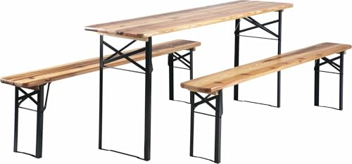 Stagecaptain Hirschgarten Bierzeltgarnitur 5X Set 170 cm Länge - Klappbare Festzeltgarnitur 5X Tisch & 10x Bank - Sitzgarnitur aus Holz - Einfacher Transport - Geeignet für Innen und Außen - Natur