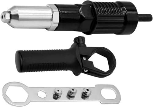 Haokixin Pop Rivet Gun Tool, Professional Cordless Riveter Adapter Kit Riveter Nut Tool Drill Attachment for Cordless Electric Power Drill (4 Threaded Head Sizes: 2.4/3.2/4.0/4.8mm)