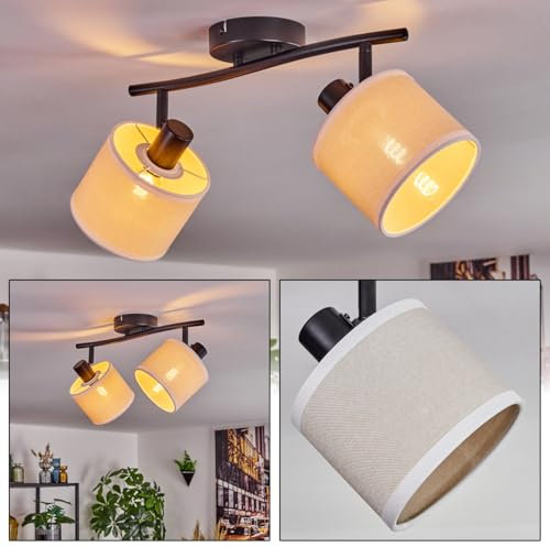 Deckenleuchte Bassagoda, Deckenlampe aus Metall/Stoff in Schwarz/Beige/Weiß, Leuchte im modernen Boho-Style mit verstellbaren Schirmen (Ø 12 cm), skandinavisches Design, 2 x E14, ohne Leuchtmittel