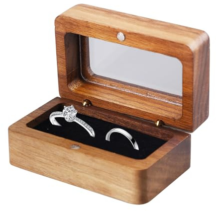 Holz Ringbox Mit Glasdeckel, 2 Stück Walnuss Double Slot Box, Vintage Hochzeit Mit Weichem Samtfutter, Handgefertigte Für Heiratsantrag Verlobung (Schwarz)