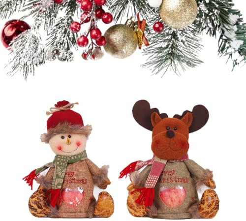 2 Stück Hand-Sewn Christmas Gifts Bag, Niedliche Geschenktüte für Weihnachten, Süßigkeitentüten für Weihnachten, Stoff Weihnachtspuppen-Taschen, 3D Puppe weihnachten Geschenktaschen (C)