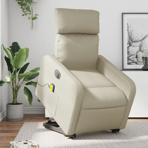 Homgoday Massagesessel mit Aufstehhilfe Elektrisch, Relaxsessel Aufstehsessel Seniorensessel Fernsehsessel mit Liegefunktion, TV Sessel Ruhesessel für Wohnzimmer Creme Kunstleder