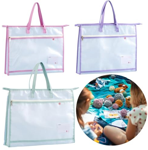 A3-Projekttasche, 3 Stück, wiederverwendbare Reißverschlusstaschen, transparentes Netz-Design, Reißverschlusstaschen, Kunst-Portfolio-Tasche mit Griff für Kunstwerke, Zeichenblöcke, Reisen, Büro und