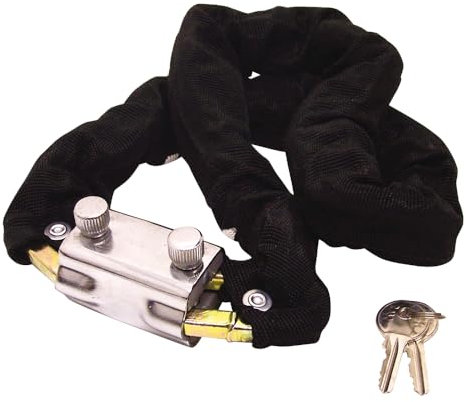 BCR Lucchetto a catena quadra 10x10. Lucchetto a catena quadra diametro 10mm, lungo 150 cm. Rivestito in tessuto, chiave piatta, corposerratura in acciaio. Lucchetto moto. Protezione antifurto per mot