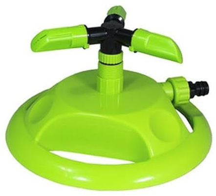 Aspersor Giratorio 360º con Soporte Ajustable, función de riego eficiente y distribución Uniforme del Agua para Jardines y céspedes.