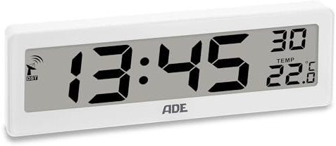 ADE Orologio digitale radiocontrollato con visualizzazione della temperatura | cifre molto grandi | display di facile lettura | bianco