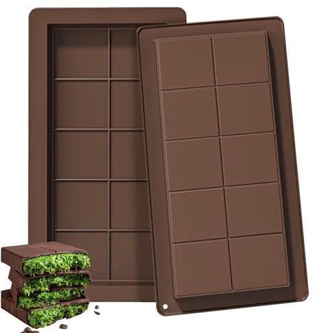 UILYNIU 2 Pcs Chocolate Bar Moulds Silicone, Deep Chocolate Bar Moulds, 10 Cavity Reusable Deep Silicone Chocolate Bar Sweet Moulds, Thick Chocolate Bar Mould for Chocolate Praline Sweets (Brown)