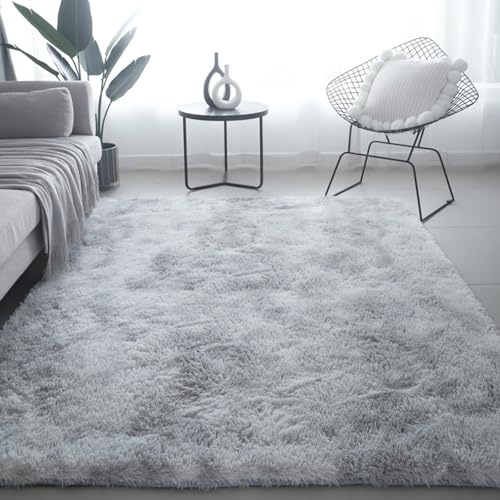 MYUANH Hochflor Teppich Wohnzimmer Shaggy Flauschig 232 x 280 cm Flauschig Fellteppich Soft Area Rug Schlafzimmer Anti-Rutsch Unterseite, Weich, Pflegeleicht, Robust, Flauschige, Wasser Grau