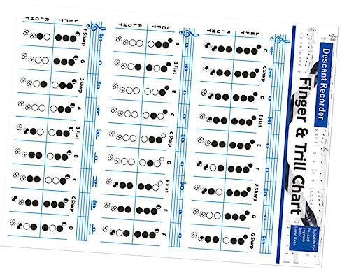VINTORKY Tragbare Blockflöten Akkordtabelle 8-loch für Anfänger aus Verschleißfestem Papier Flöten Übungsmaterial Musiklernhilfe für Bassblockflöte