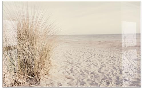 timalo Küchenbild aus Acrylglas modernes Wandbild Glasbild Deko Küche XXL Acryl-Bild wie Glas | 80x50cm Meer Düne Pampasgras Sand Strand Nordsee