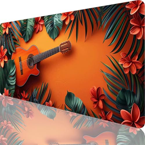 Tapis de Souris Gamer 1200 x 600 x 3 mm, Grand Tapis de Souris Orange, Guitare Mouse Pad Imperméable et Antidérapant, Multifonction Grand Sous Main Bureau pour Clavier et Souris, Gamer Decoration 17-0