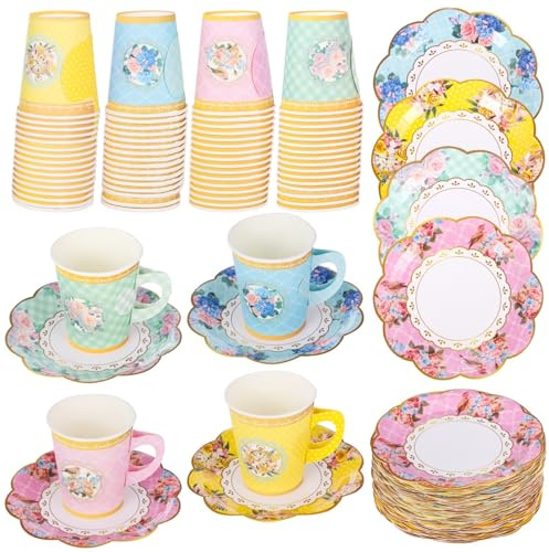 YOFAPA Juego de 192 tazas de té y platillos florales de papel