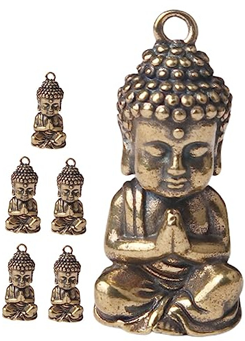 Angoily 6piezas Llaveros Buda Latón Colgantes Decoración Escritorio Retro Estatuillas Budistas Para Bisutería