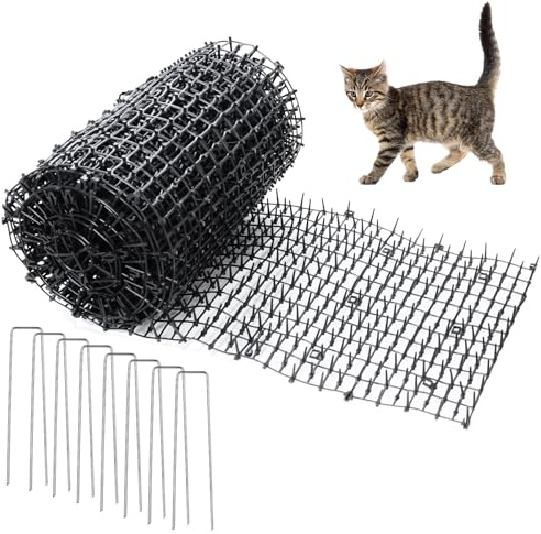 SDLDEER Anti Cat Spike Mat 400cm x 30cm Plastic Repellent Spike Mat with 8 Metal Pegs, Multi Purpose Pet Anti Climb Spikes for Indoor Sofa and Balcony, Garden, Outdoor Garden Spikes for Fence
