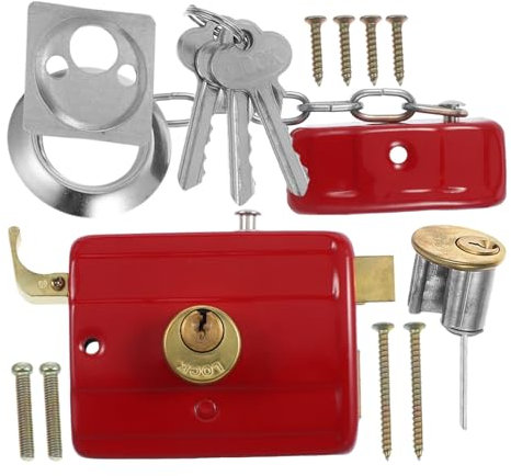 HOUDERCO 1ensemble Serrure à Pêne Double Pour Porte Bois De Chambre Verrou De Sécurité Intérieur Avec Mécanisme à Double Gâche Kit Complet Pour Installation Facile Renforcée Les