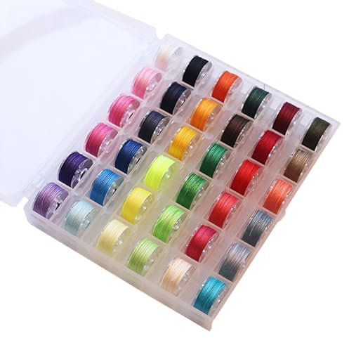 36 Fils de Canette de Machine à Coudre, Fil a Coudre, Bobines Prérembobinées Fil Polyester avec Boîte de Rangement, 36 Couleurs Assorties, Compatible avec la Plupart des Machines à Coudre