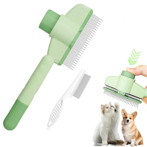 Pettine autopulente per animali domestici, con funzione autopulente, pettine antipulci per cani, con pulsante di sblocco, elimina i nodi ed elimina le pulci senza intoppi