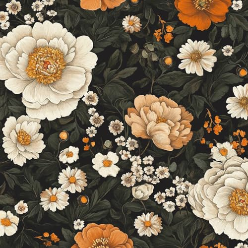 Papier Peint Autocollant 3D Motifs Fleurs Jaune Blanc Feuilles Toile de Canvas Résistant aux Rayures pour Plafonds/Murs de Maison/Appartement/Boutique Papier Peint Adhésif Mural 30 cm x 200 cm