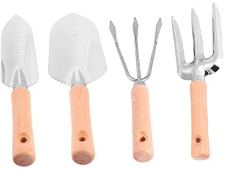 CIYODO 1 Set Giardinaggio in Inossidabile Legno Combinazione Strumenti per Stretta Forche Rake Denti Estirpatore per Trapianto Coltivazione Ortaggi
