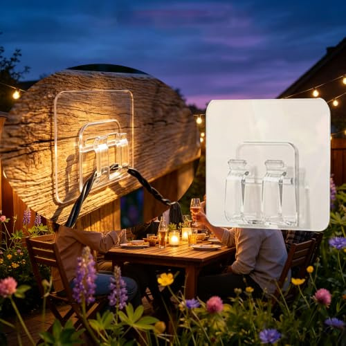 25 Pack Double Hooks for Outdoor String Lights with Adhesive Strips, Tool-Free Installation Clips, Waterproof, UV-Resistant, No-Damage, Hooks for Patio,Garden Balcony Decor,Cable Holders for Hanging