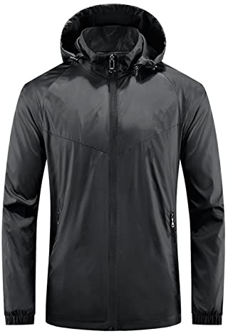 Antipioggia Uomo, Giacca Impermeabile da Uomo, Cappotto Antipioggia Leggero Giacca a Guscio Traspirante E Antivento per Viaggiare Softshell All'aperto Giacca Antivento per Campeggio, Pesca, Ciclismo