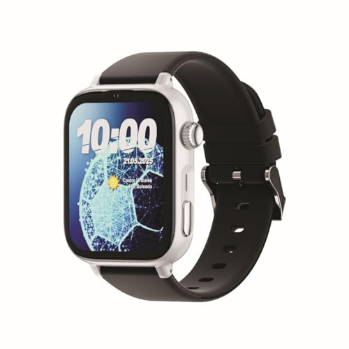 SaveFamily SaveWatch Plus 2 | Uppkopplad klocka för barn med GPS-lokaliserare, samtal, video, Whatsapp, Spotify, App Store, silverurtavla och svart silikonband