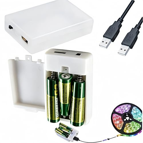 2 Pcs 3×1.5V AA Battery Case USB Port, Battery Holder Box with On/Off Switch, 4.5V Storage Case for LED Lights, Strips, Fairy String Lights, Christmas Decor DIY (Milky White)